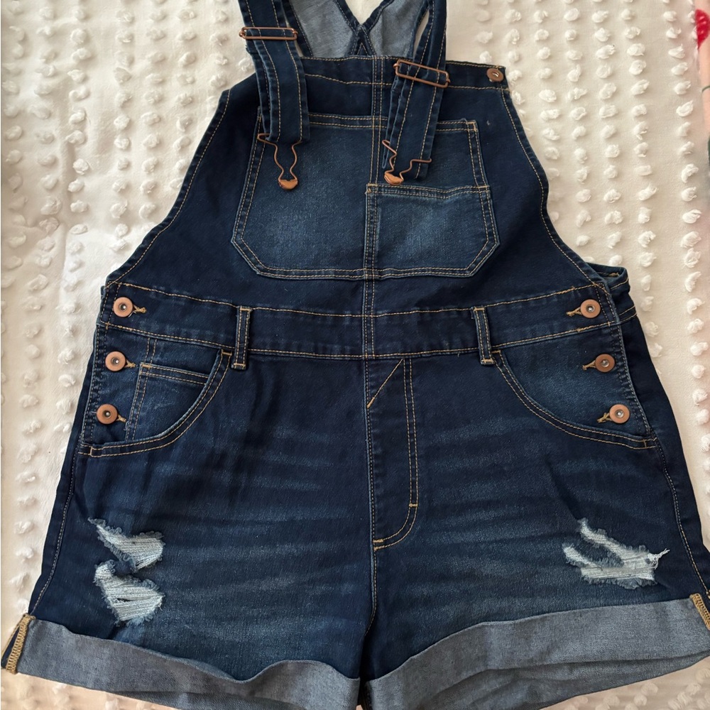 No Boundaries Blue Distressed Denim Overalls